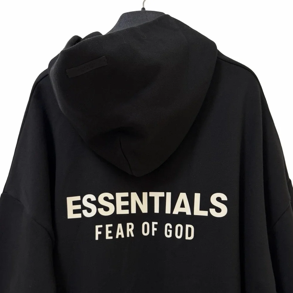 Fear of God‎ ESSENTIALS Mens Fleece Pullover Hoodie Size XL Black White Graphic
